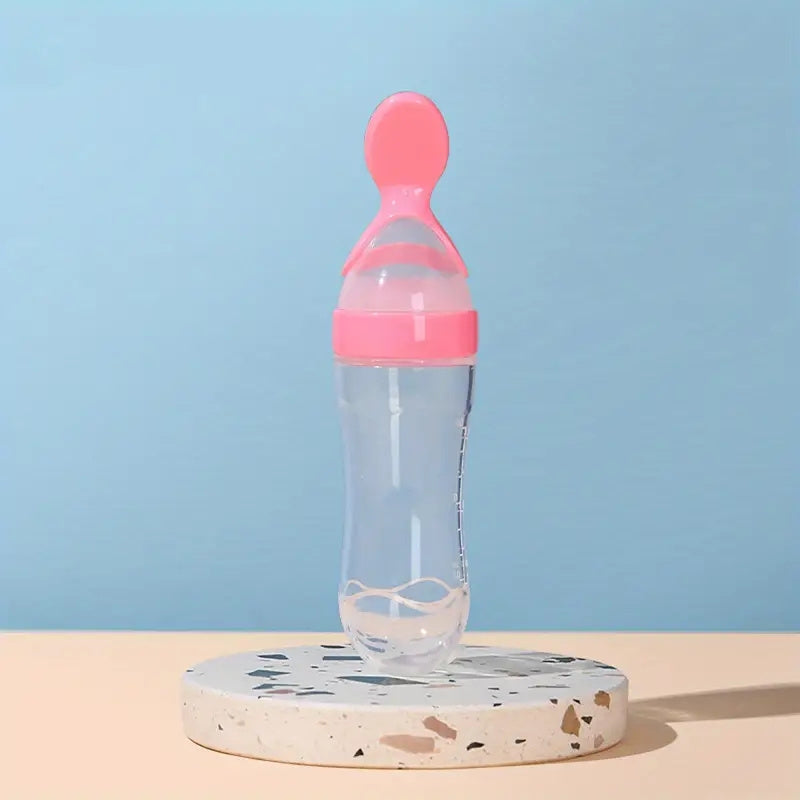 Silicone Spoon Bottle with Squeeze Feeding Spoon, 1 piece, 90ml/3oz, for Baby Food Supplements.