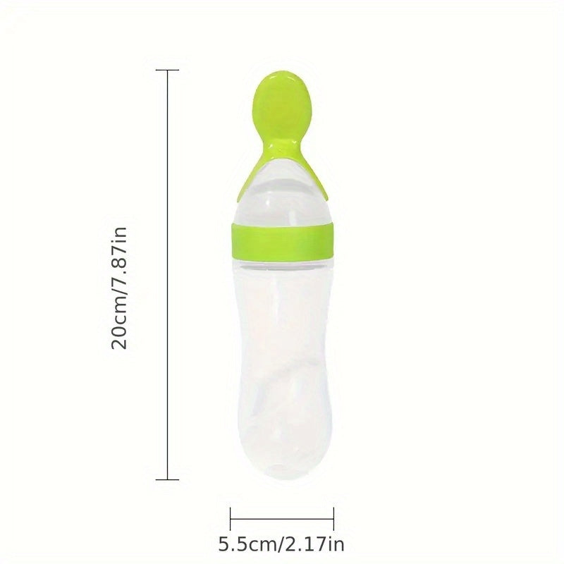 Silicone Spoon Bottle with Squeeze Feeding Spoon, 1 piece, 90ml/3oz, for Baby Food Supplements.