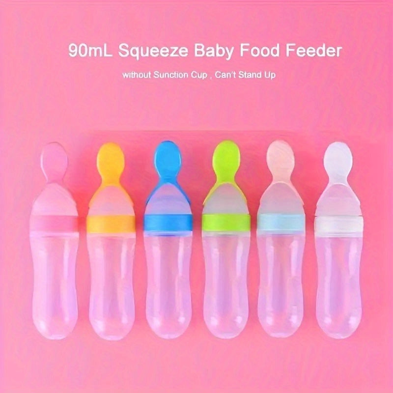 Silicone Spoon Bottle with Squeeze Feeding Spoon, 1 piece, 90ml/3oz, for Baby Food Supplements.