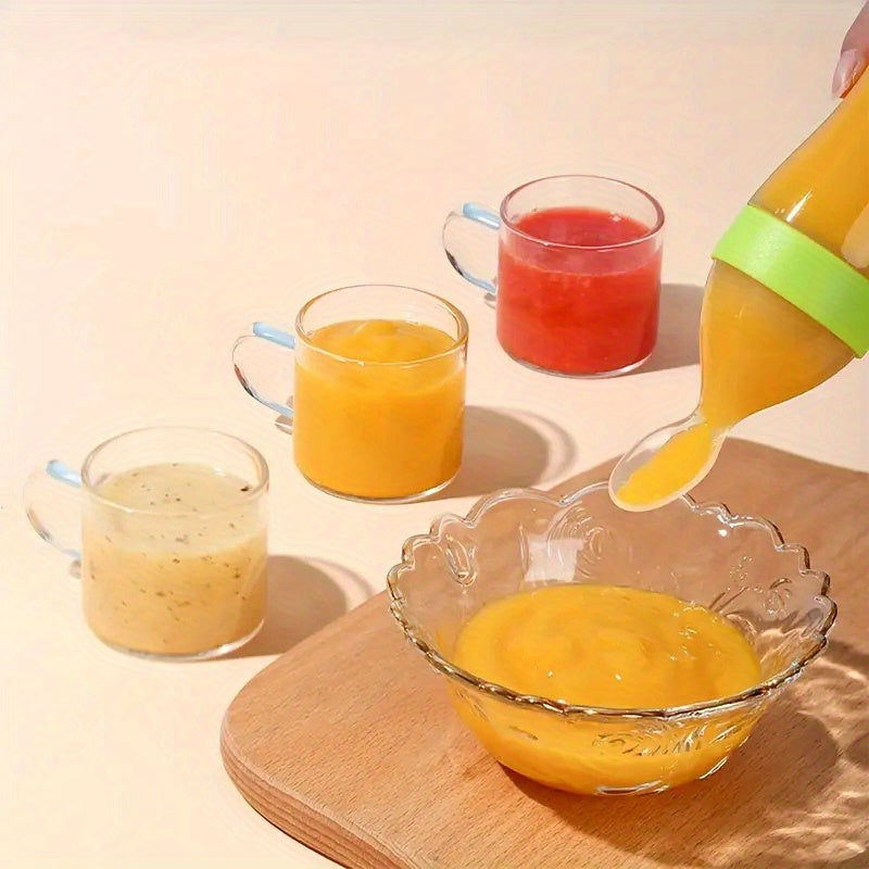 Silicone Spoon Bottle with Squeeze Feeding Spoon, 1 piece, 90ml/3oz, for Baby Food Supplements.