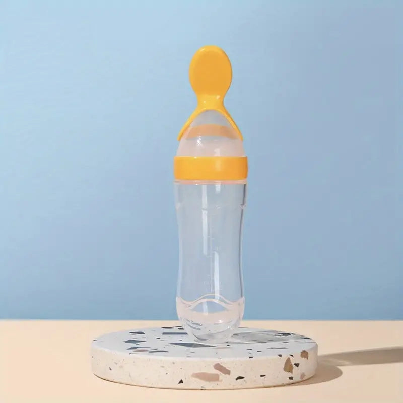 Silicone Spoon Bottle with Squeeze Feeding Spoon, 1 piece, 90ml/3oz, for Baby Food Supplements.