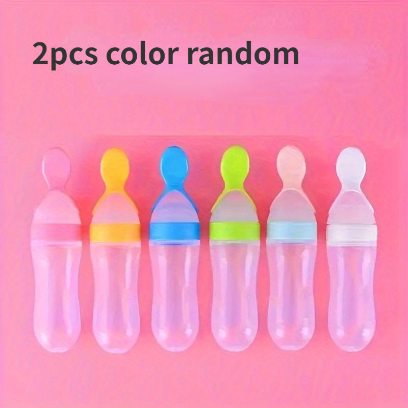 Silicone Spoon Bottle with Squeeze Feeding Spoon, 1 piece, 90ml/3oz, for Baby Food Supplements.