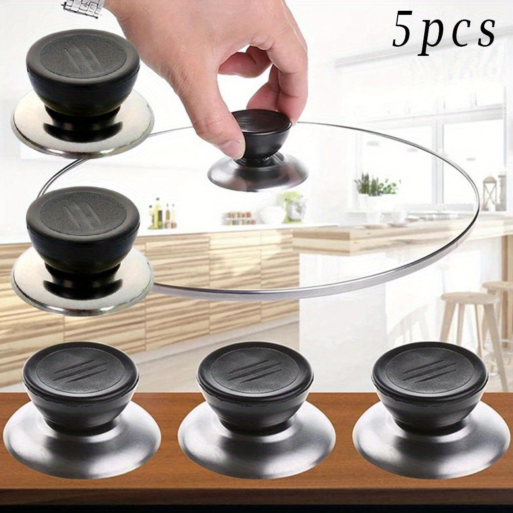 Set of 5 Pot Lid Knobs - Long-lasting Handle Attachments for Kitchen Pots and Pans, Made of PS & Stainless Steel, Providing Easy Grip Accessory for Glass, Bead Cap, and Pot Covers.