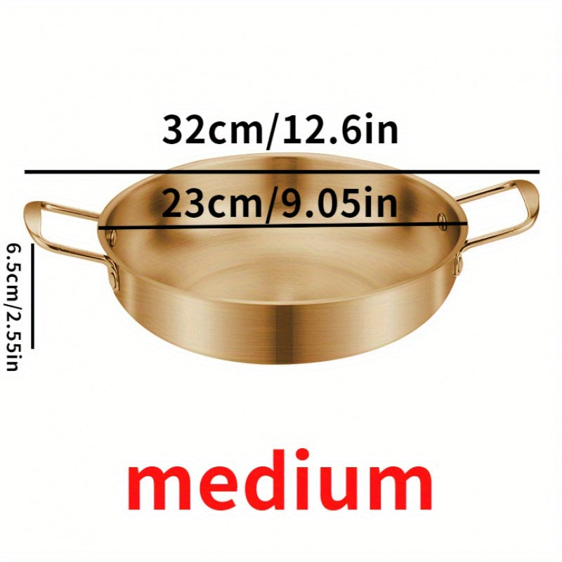 Golden-Tone Korean Ramen Pot made of Stainless Steel - Safe to Use in Dishwasher, Great for Cooking Soup & Seafood, Perfect for Home Kitchens & Restaurant Settings