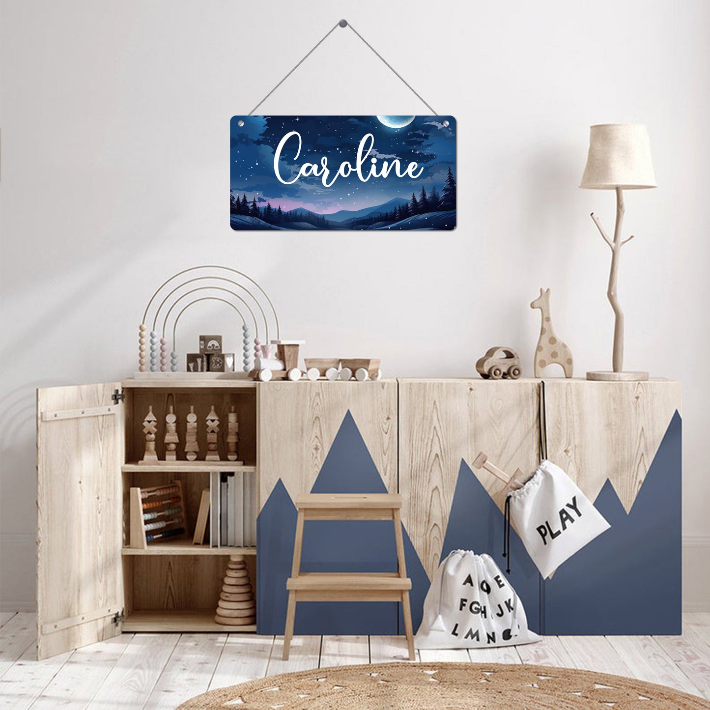 Custom name license plate featuring a starry sky design for home and car decor.