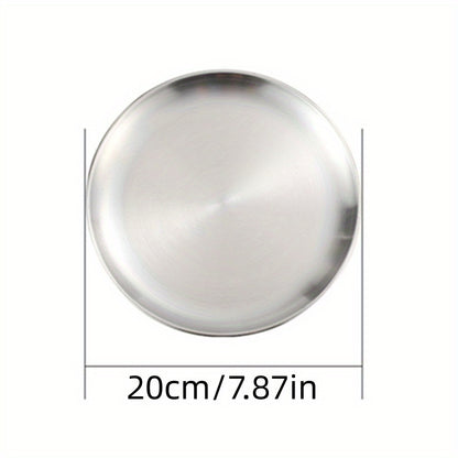 Thickened stainless steel round plate with golden finish, suitable for serving fruit, cake, bone dishes, and more in restaurants or for hot pot and BBQ.