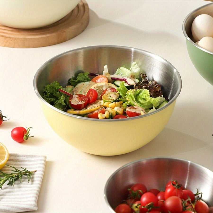 Large stainless steel salad bowl with lid for home kitchen, can be used as a mixing basin, baking bowl, or for whipping cream.