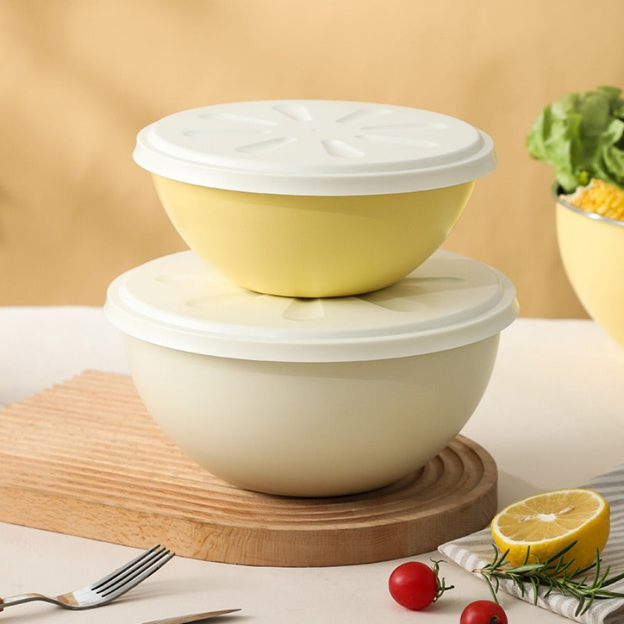 Large stainless steel salad bowl with lid for home kitchen, can be used as a mixing basin, baking bowl, or for whipping cream.