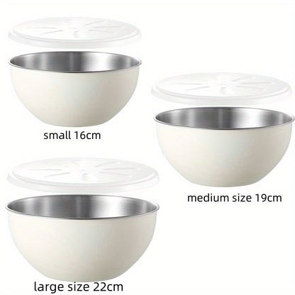 Large stainless steel salad bowl with lid for home kitchen, can be used as a mixing basin, baking bowl, or for whipping cream.