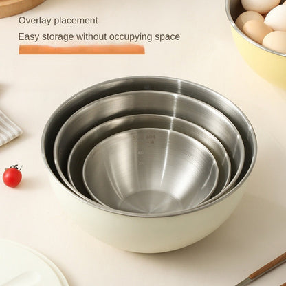 Large stainless steel salad bowl with lid for home kitchen, can be used as a mixing basin, baking bowl, or for whipping cream.