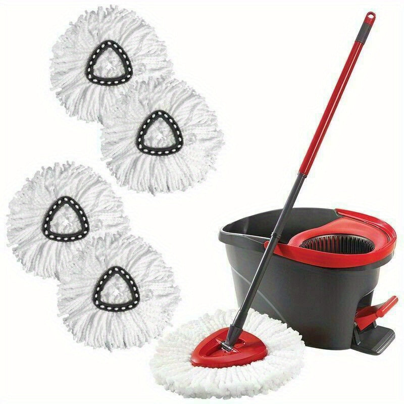 Set of 4 Spin Mop Refill Heads made of Washable Polyester Pads - Effortlessly remove Dust and Grime for both Wet and Dry Cleaning