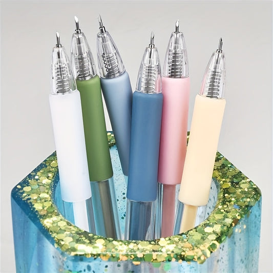 6 retractable precision craft knife pens, used for student utility, scrapbooking, manual art decoration, made of plastic in mixed colors, no electricity required.