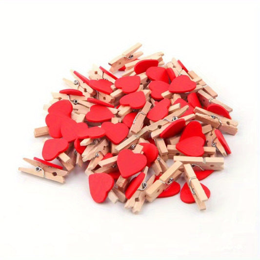 25 Red Heart Love Wooden Clothes Pegs for Home, Wedding, and Party decor, ideal for DIY crafts and banner making.