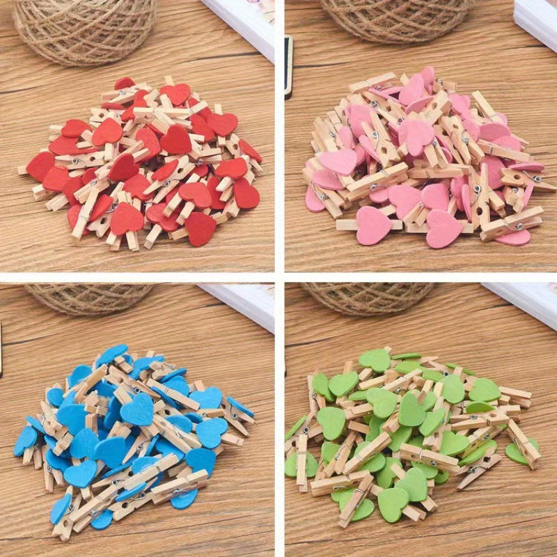 25 Red Heart Love Wooden Clothes Pegs for Home, Wedding, and Party decor, ideal for DIY crafts and banner making.