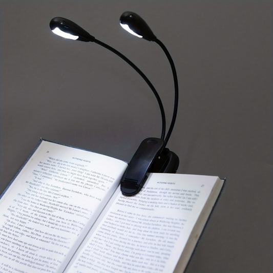 Adjustable clip-on LED book light with dual power options and flexible neck for hands-free reading, ideal for room decor and portable lighting.