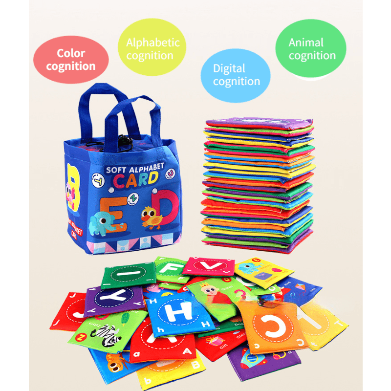 Set of 26 Educational Cloth Books with Animal Letters and Numbers, includes washable storage bag. Perfect gift for Christmas, Halloween, Thanksgiving, New Year's, or Valentine's Day.