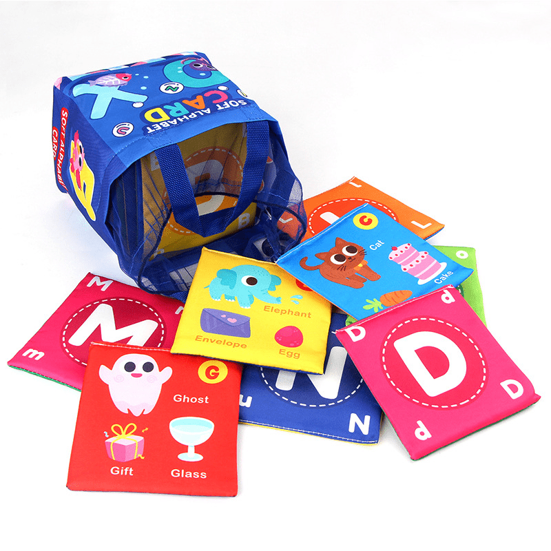 Set of 26 Educational Cloth Books with Animal Letters and Numbers, includes washable storage bag. Perfect gift for Christmas, Halloween, Thanksgiving, New Year's, or Valentine's Day.