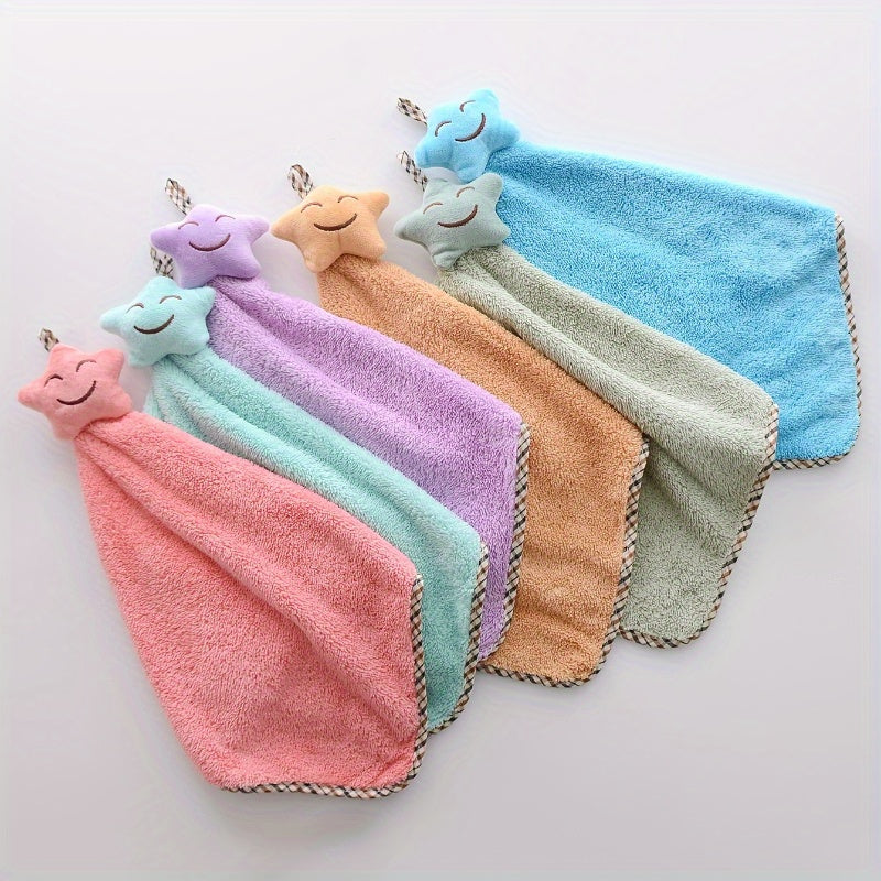 2pcs Cartoon Star Decor Fingertip Towels made from Coral Fleece for Kitchen and Bathroom Use. Ideal for drying hands, hanging in your home as a cute decoration, or using as a tea towel.