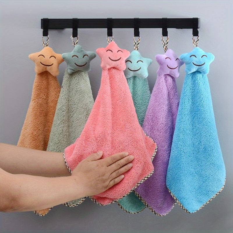 2pcs Cartoon Star Decor Fingertip Towels made from Coral Fleece for Kitchen and Bathroom Use. Ideal for drying hands, hanging in your home as a cute decoration, or using as a tea towel.