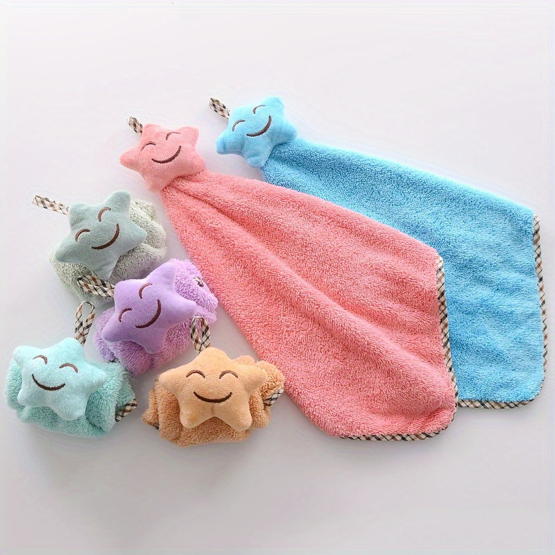 2pcs Cartoon Star Decor Fingertip Towels made from Coral Fleece for Kitchen and Bathroom Use. Ideal for drying hands, hanging in your home as a cute decoration, or using as a tea towel.