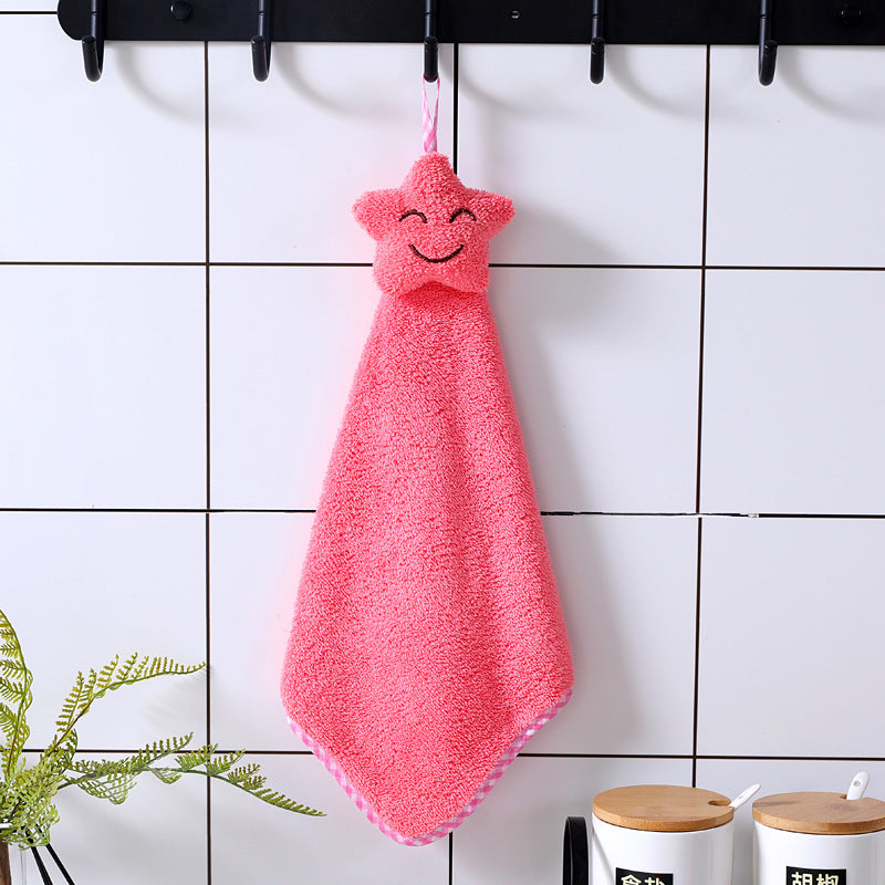 2pcs Cartoon Star Decor Fingertip Towels made from Coral Fleece for Kitchen and Bathroom Use. Ideal for drying hands, hanging in your home as a cute decoration, or using as a tea towel.