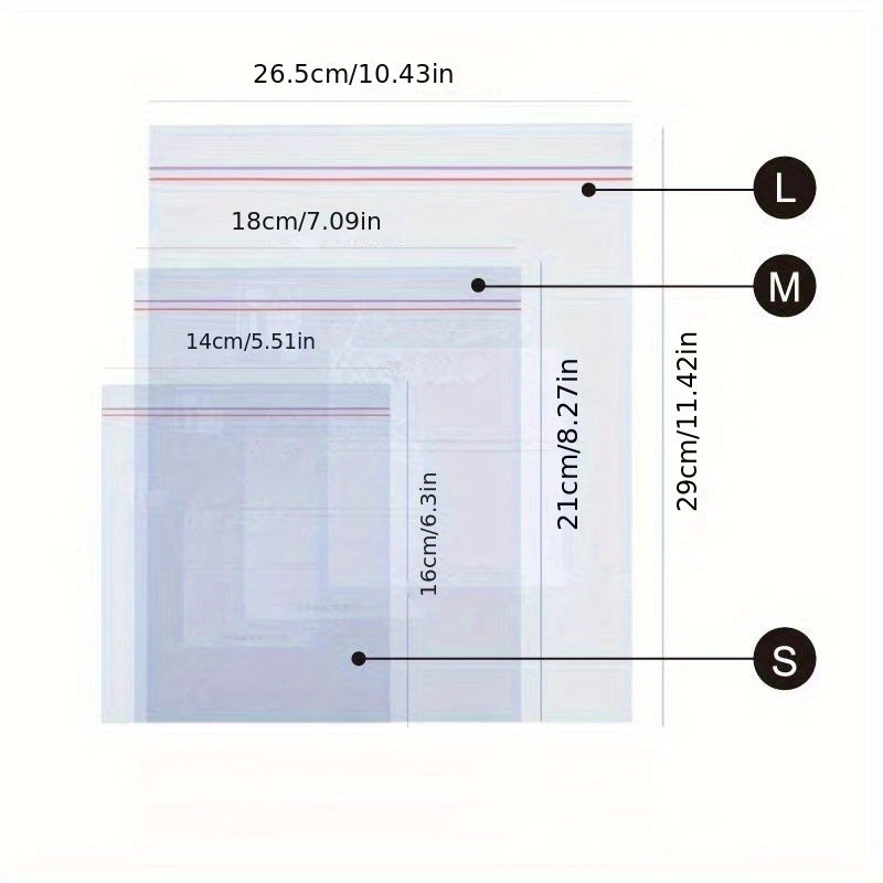 Thickened, transparent plastic sealing bag with double sealing strips for fresh-keeping. Ideal for food packaging in households, can be used for freezing, self-locking feature for convenience. This reusable kitchen supply bag is divided for easy