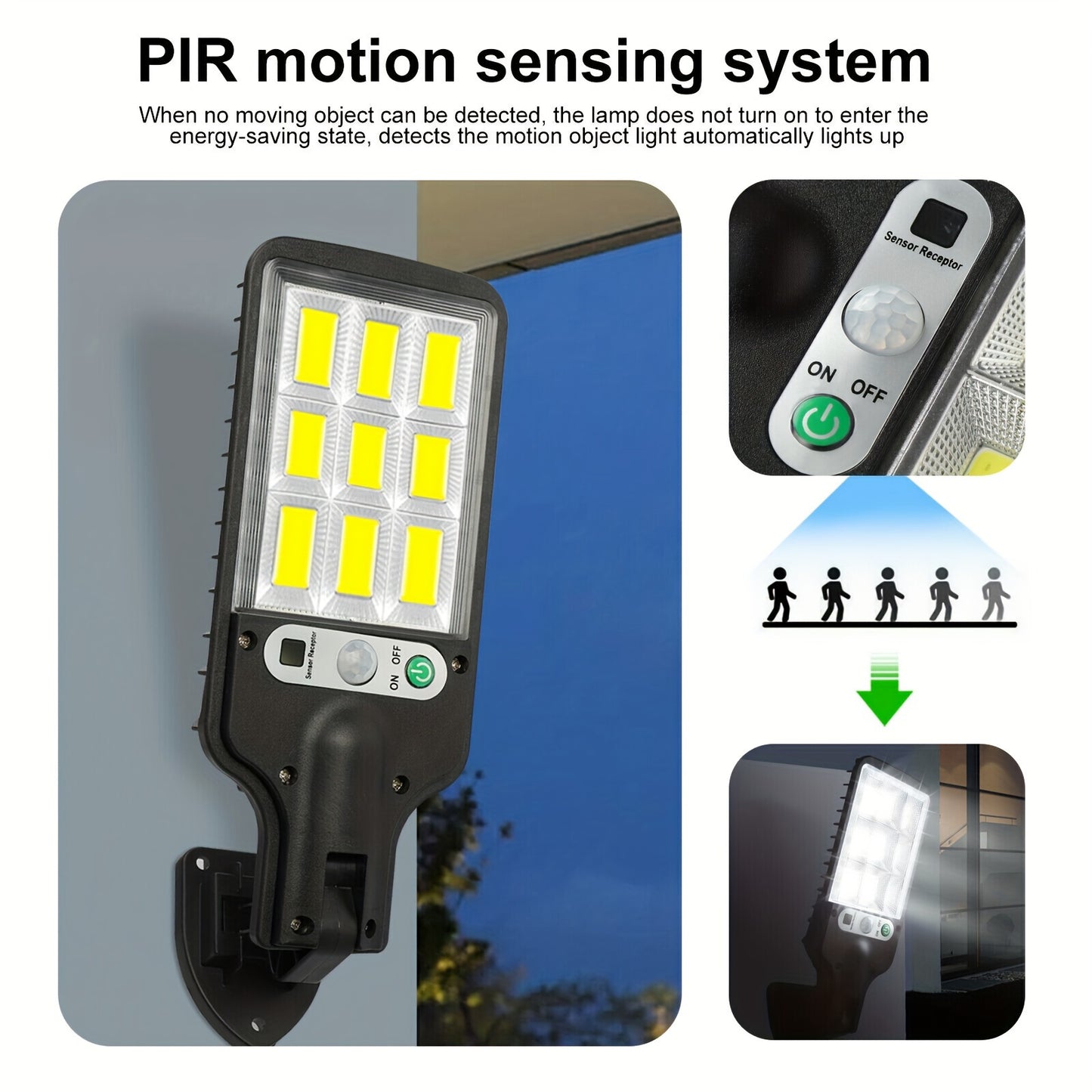 2 Solar Motion Sensor Lights with Remote Controller for Garden security and lighting.