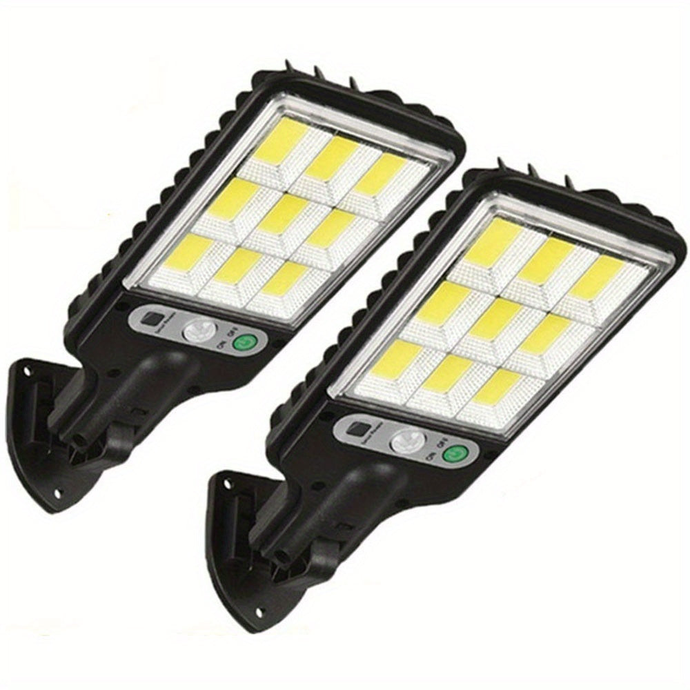 2 Solar Motion Sensor Lights with Remote Controller for Garden security and lighting.