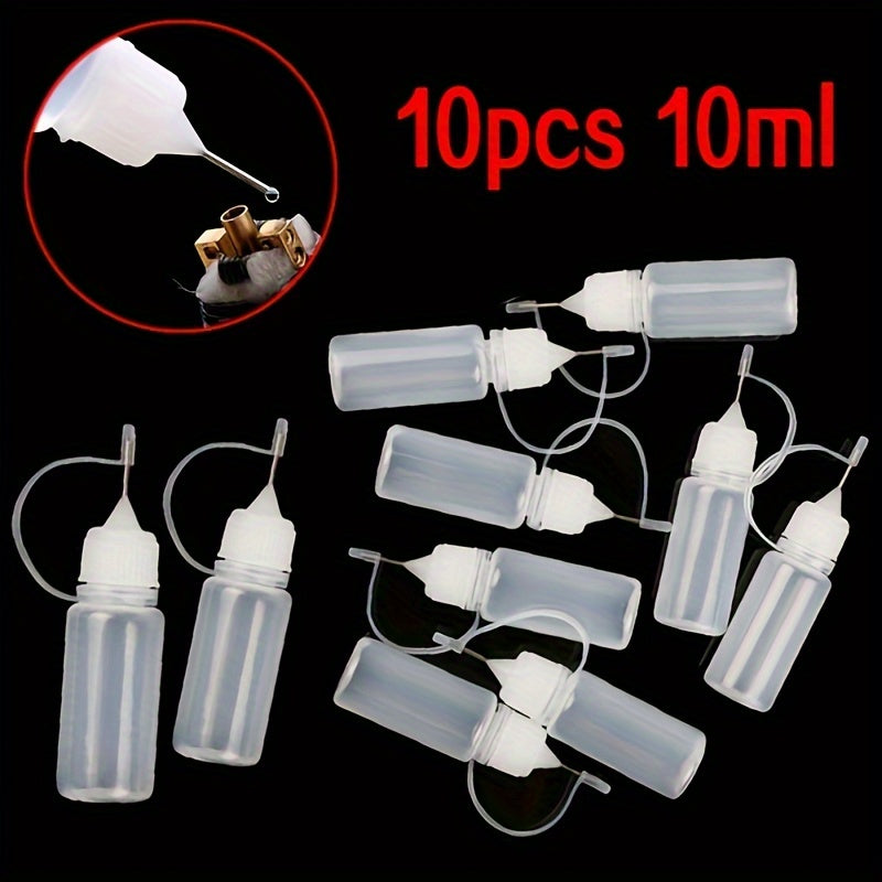 10-pack 10ml empty plastic glue applicator bottles with needle tip, suitable for DIY crafting and storage of paint, glue, ink, and other liquids. Perfect for quilting projects.