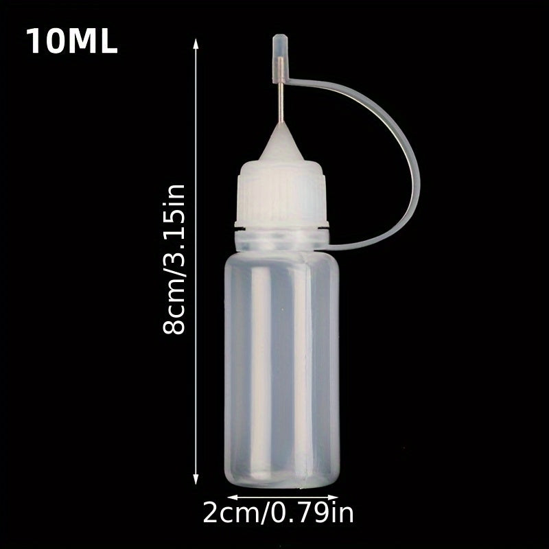 10-pack 10ml empty plastic glue applicator bottles with needle tip, suitable for DIY crafting and storage of paint, glue, ink, and other liquids. Perfect for quilting projects.