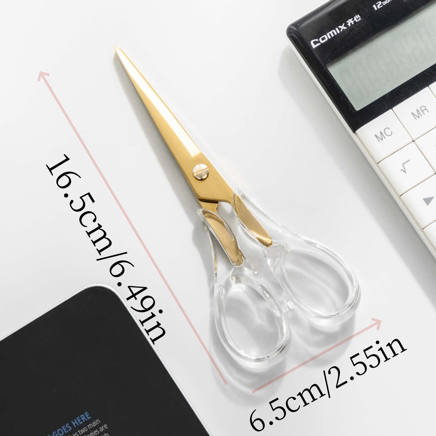 Simple, transparent acrylic scissors with stainless steel blades.