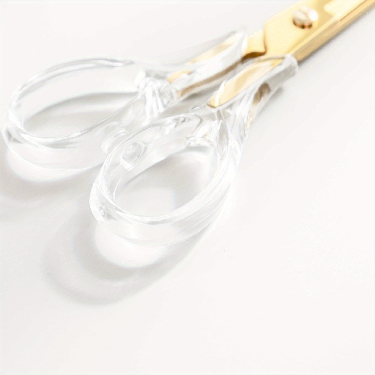 Simple, transparent acrylic scissors with stainless steel blades.