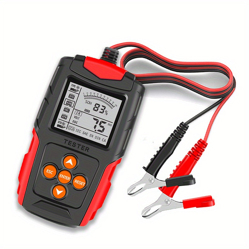 Battery tester for 12v and 24v batteries, compatible with various types including wet, gel, sealed lead-acid, flooded, enhanced flooded, and AGM.