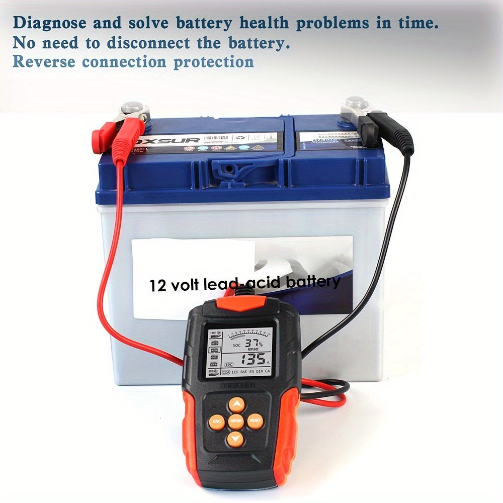 Battery tester for 12v and 24v batteries, compatible with various types including wet, gel, sealed lead-acid, flooded, enhanced flooded, and AGM.