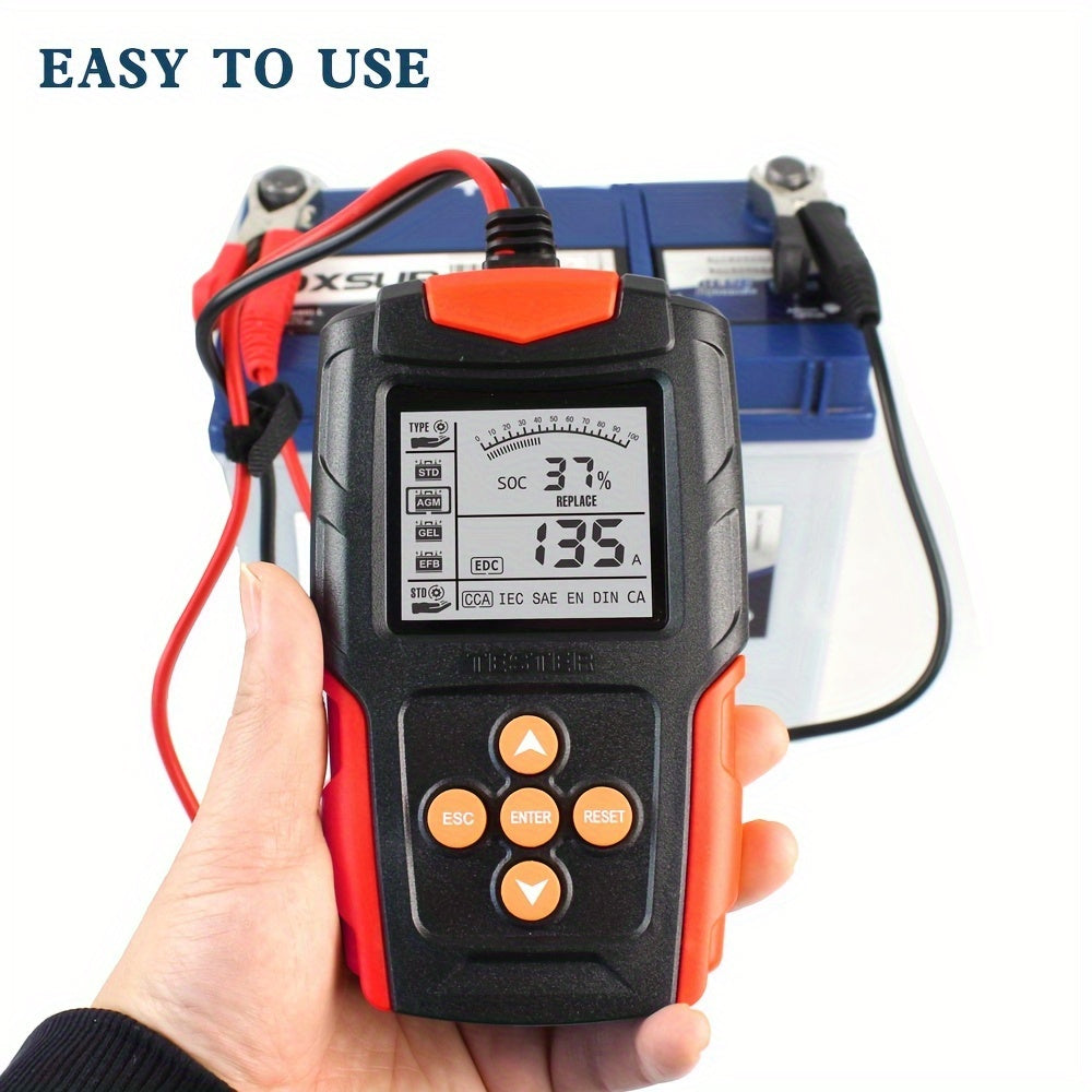 Battery tester for 12v and 24v batteries, compatible with various types including wet, gel, sealed lead-acid, flooded, enhanced flooded, and AGM.