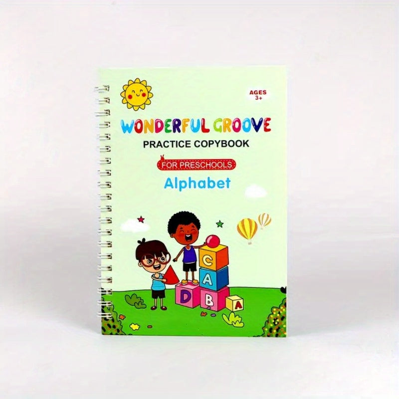 4 reusable handwriting calligraphy books for early learning - great gift for practicing numbers, alphabet, and drawing.