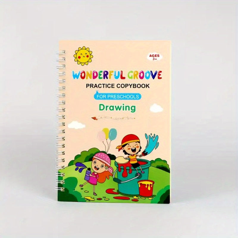 4 reusable handwriting calligraphy books for early learning - great gift for practicing numbers, alphabet, and drawing.