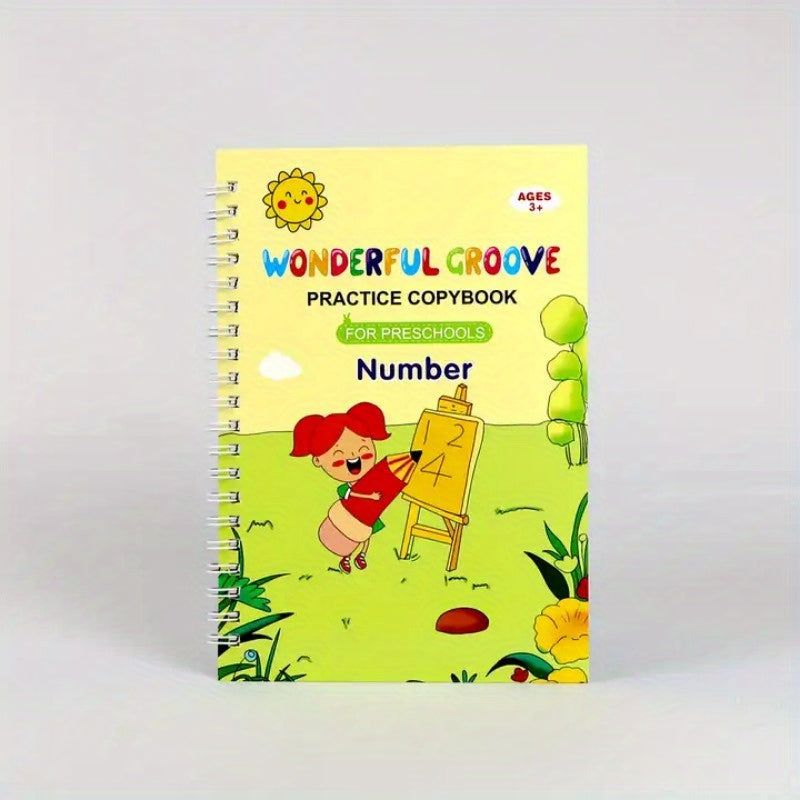 4 reusable handwriting calligraphy books for early learning - great gift for practicing numbers, alphabet, and drawing.