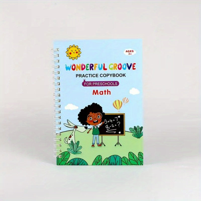 4 reusable handwriting calligraphy books for early learning - great gift for practicing numbers, alphabet, and drawing.