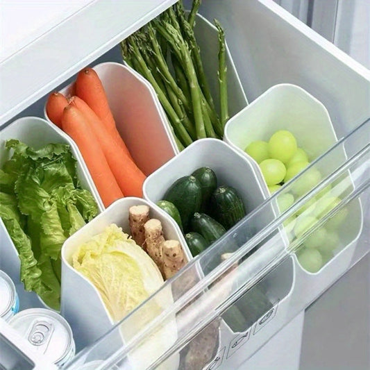 Large transparent plastic organizer bin with a high capacity for refrigerators - Convenient storage solution for easy access to vegetables, spices, and condiments - Saves space on countertops and cabinets.