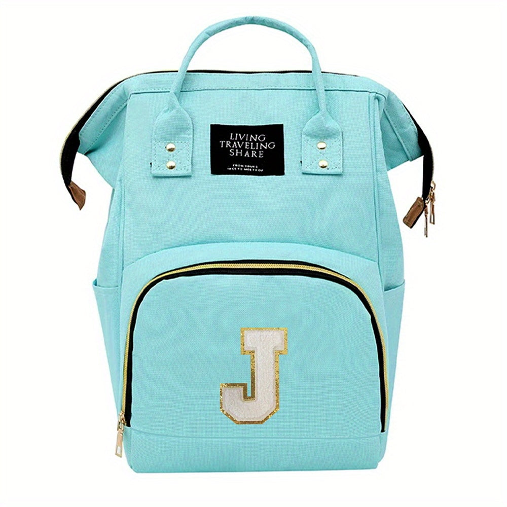 Initial Chenille Letter Backpack for Mom, Stylish Diaper Bag and Travel Backpack with Multifunctional Features