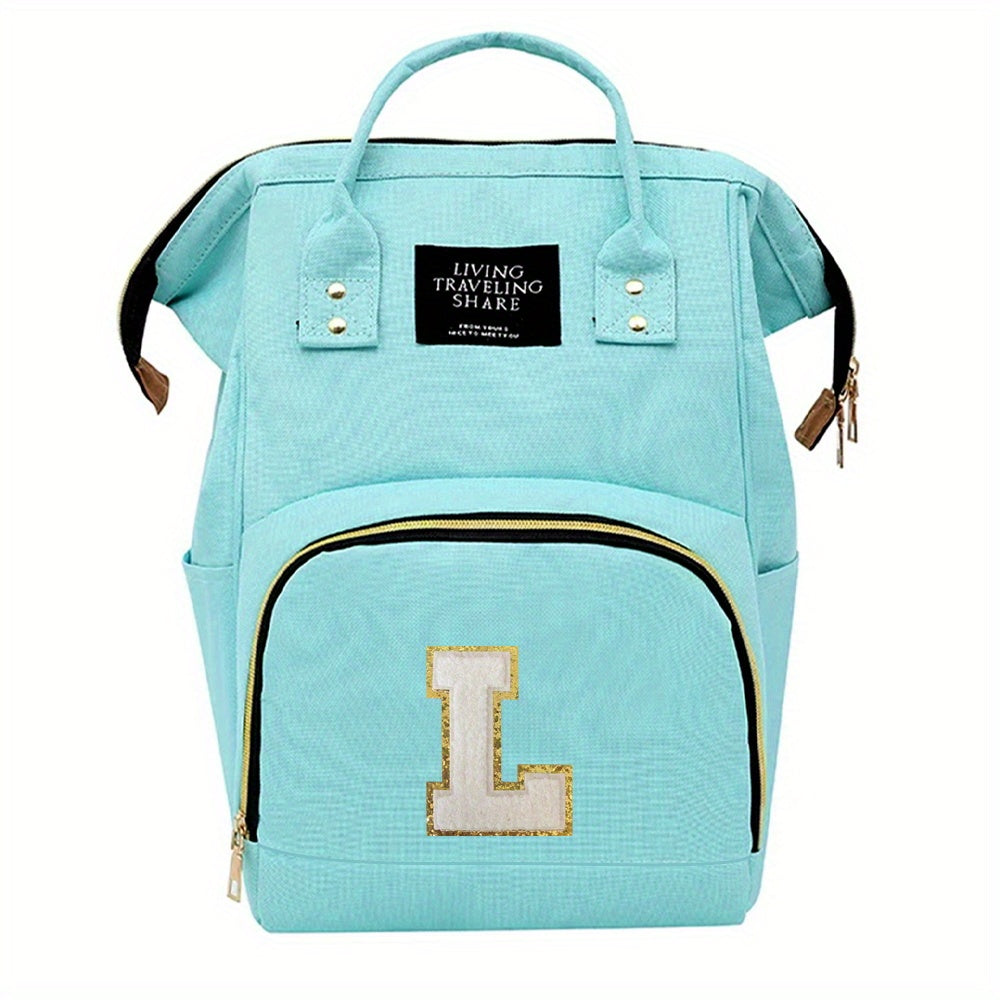 Initial Chenille Letter Backpack for Mom, Stylish Diaper Bag and Travel Backpack with Multifunctional Features