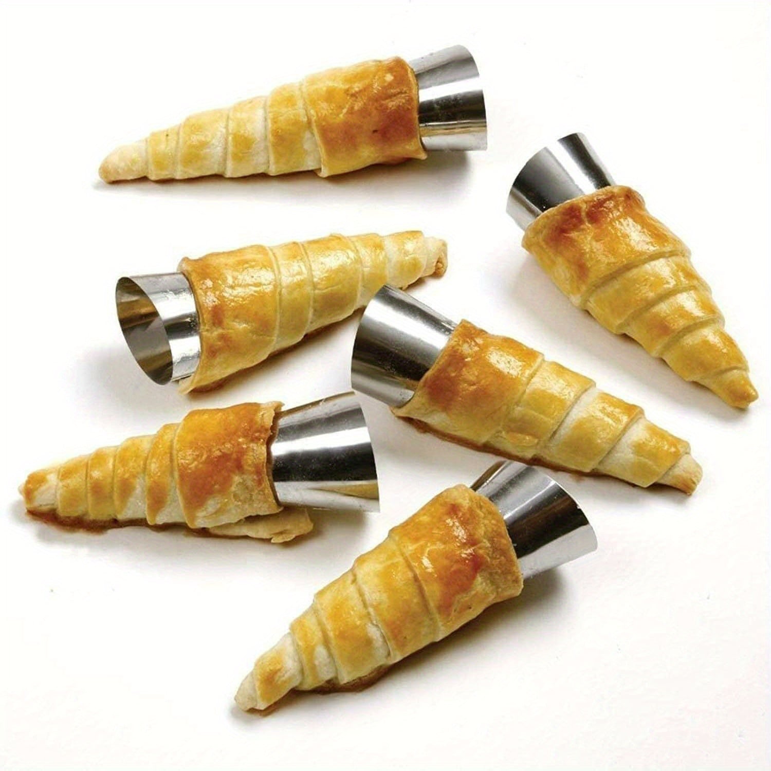 Italian Cream Horn Stainless Steel Croissant Mold Set with 9 Pieces of Conical Tubes and a Cleaning Brush