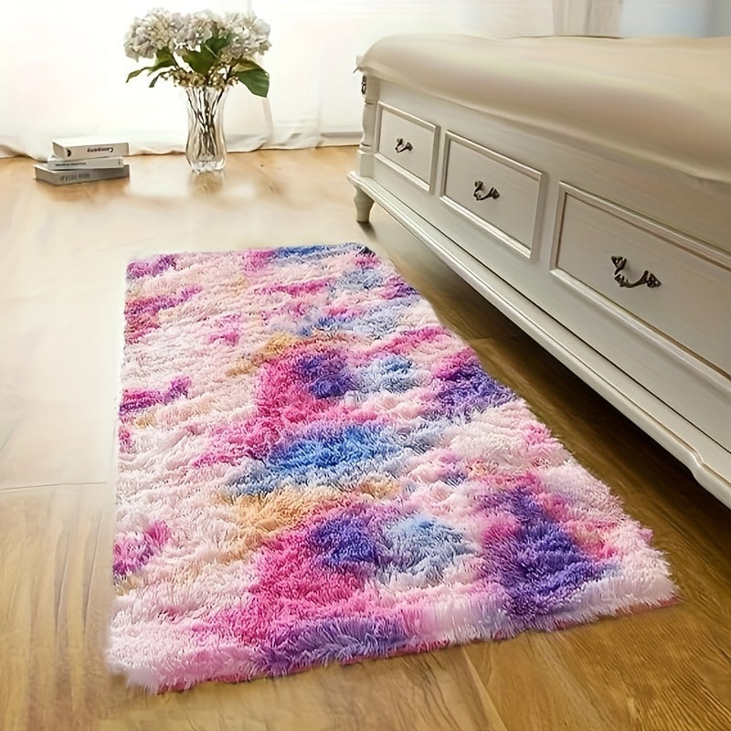 This plush rug in tie-dye style adds a modern and simple touch to any indoor space. It is soft, comfortable, fluffy, and easy to manage, creating a cozy atmosphere in your bedroom, living room, leisure area, entertainment area, or any other indoor space.