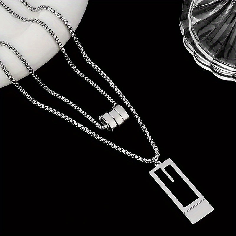 Stylish Titanium Steel Necklace with Double-layered Sweater Chain, Elevating Your Outfit with a Sophisticated Touch. versatile Pendant Accessory.