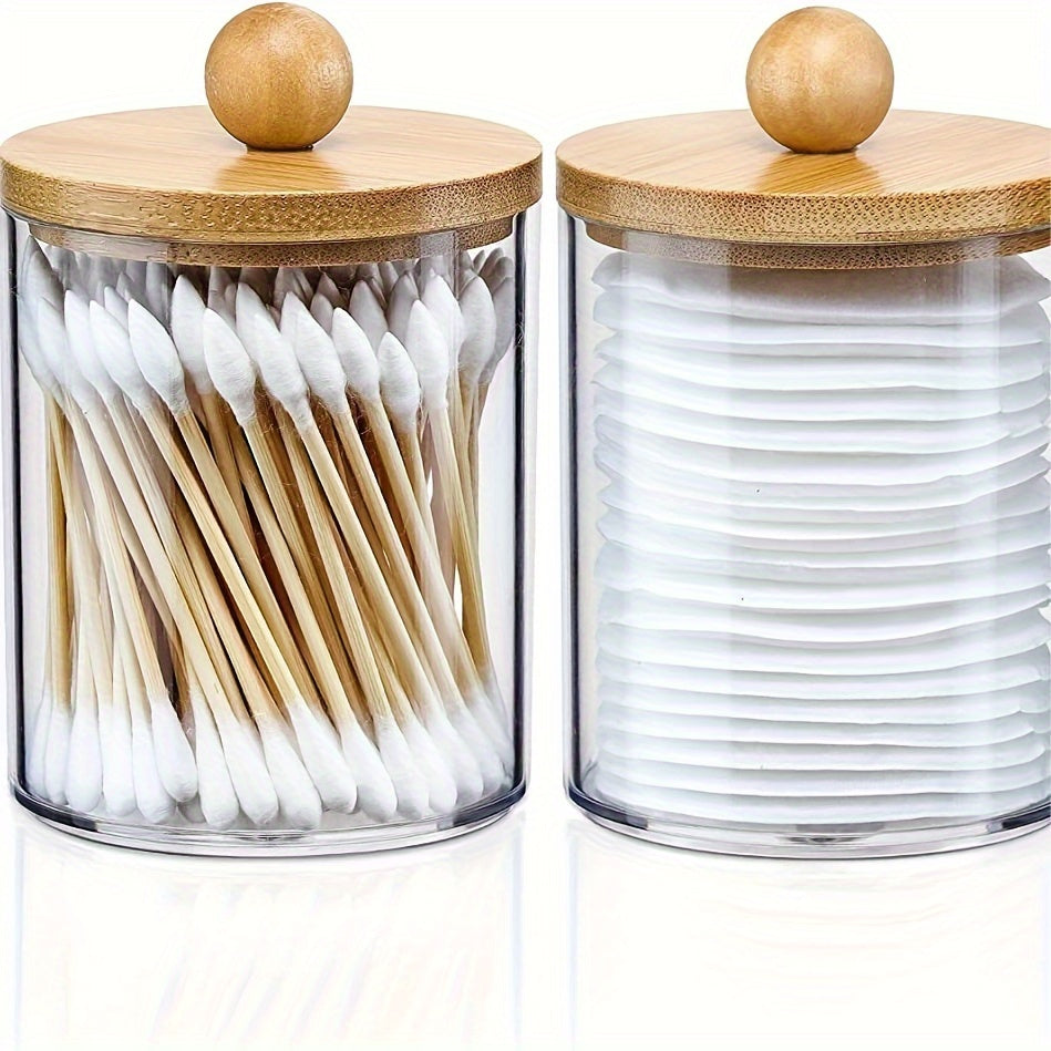 1 Clear Apothecary Storage Jar with Bamboo Lid for Makeup and Bathroom Accessories