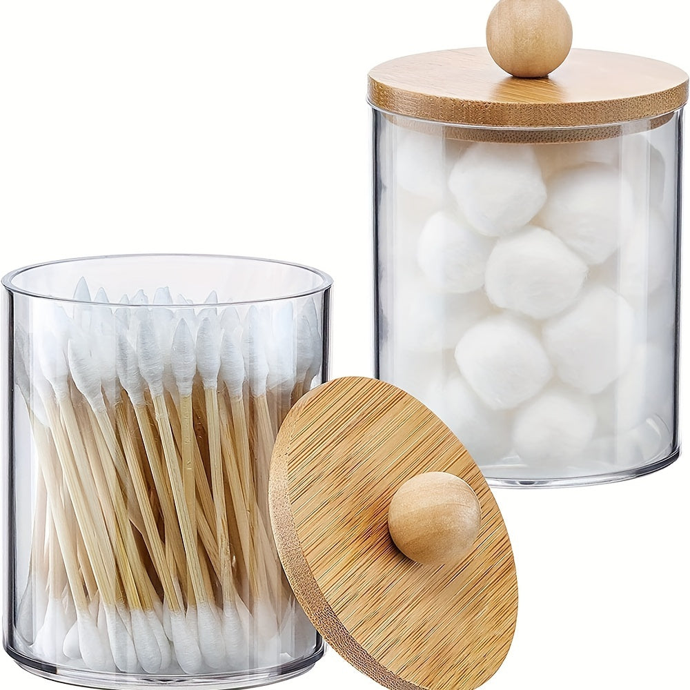 1 Clear Apothecary Storage Jar with Bamboo Lid for Makeup and Bathroom Accessories