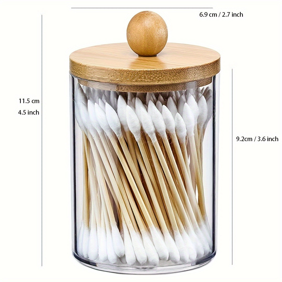 1 Clear Apothecary Storage Jar with Bamboo Lid for Makeup and Bathroom Accessories