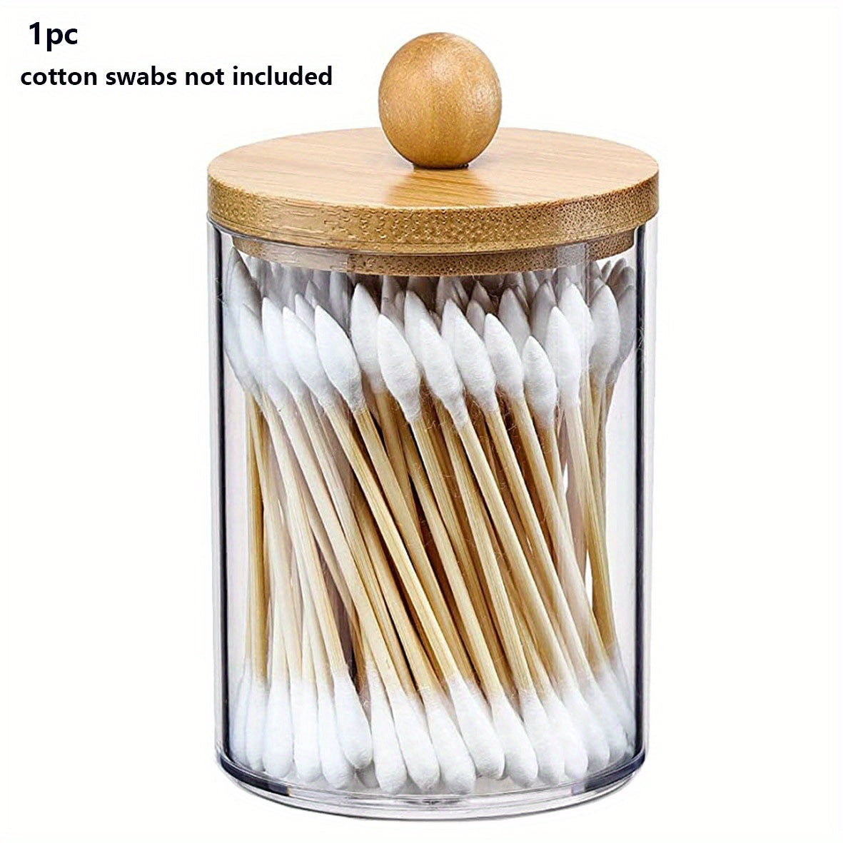 1 Clear Apothecary Storage Jar with Bamboo Lid for Makeup and Bathroom Accessories