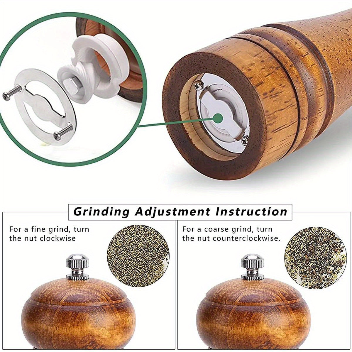 Set of 2 Pepper Grinders: Household Salt and Pepper Grinders, Wooden Spice Grinder, Manual Mill, Spice Crusher, Reusable Bottle for BBQ, Picnic, Camping. Kitchen Gadgets and Valentine's Day Gifts. Perfect for Kitchen Decor.